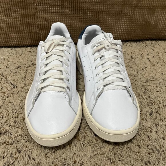 Adidas Advantage Clean White Leather Sneakers With Navy Heel Accent mens 12 - Picture 14 of 14
